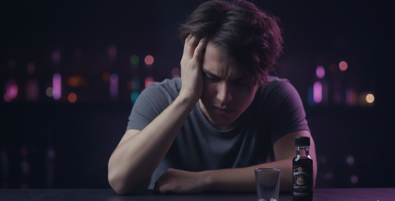 Man heeft hoofdpijn door poppers en alcohol